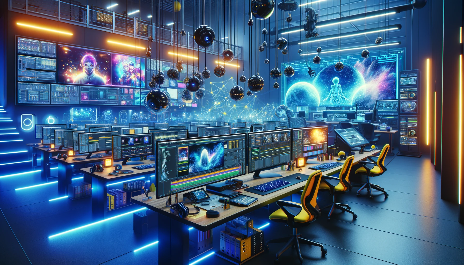a modern animation studio equipped with the latest technology.