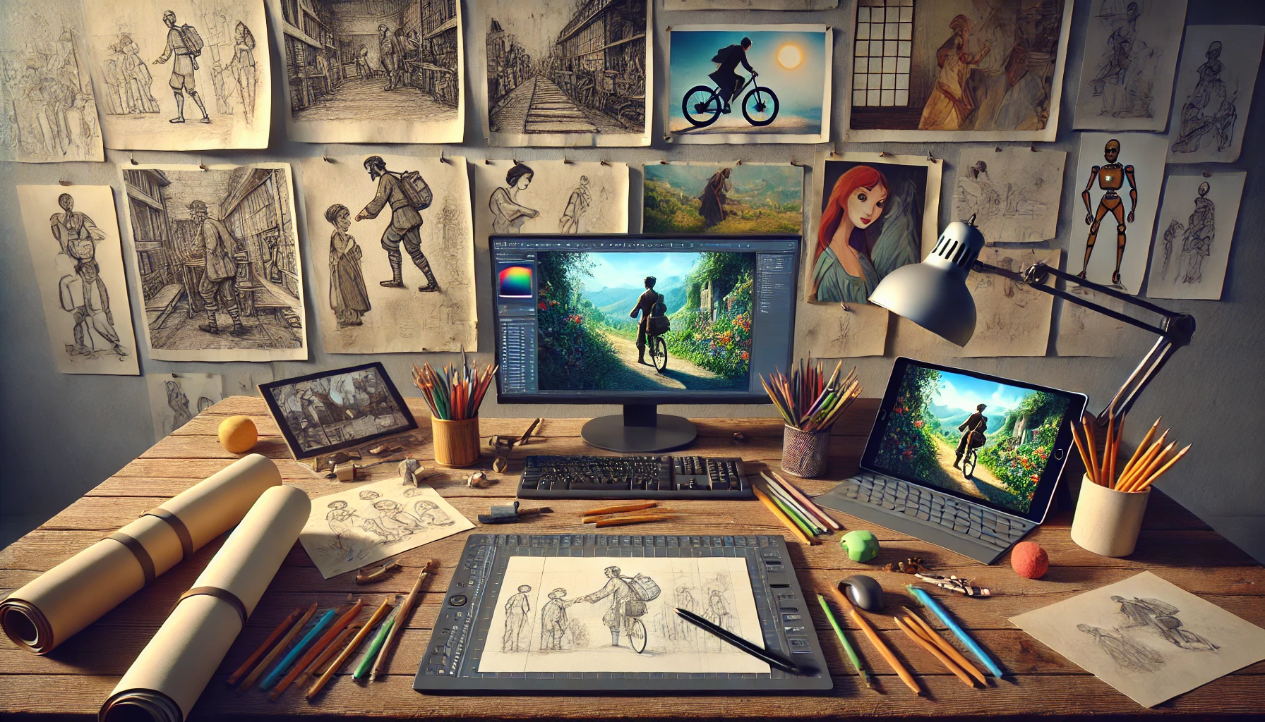 the transition in animation technology from traditional hand-drawn sketches to advanced CGI.