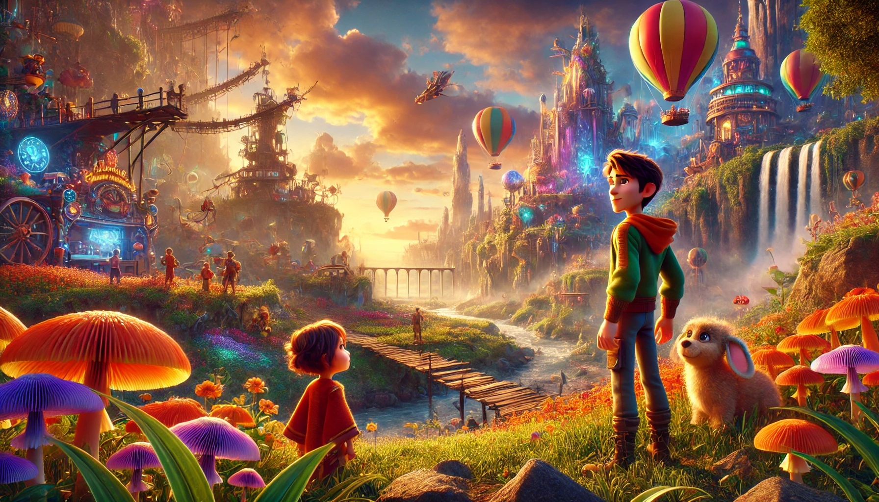 a vibrant scene of animated characters in a visually captivating world, designed with rich colors and intricate details.