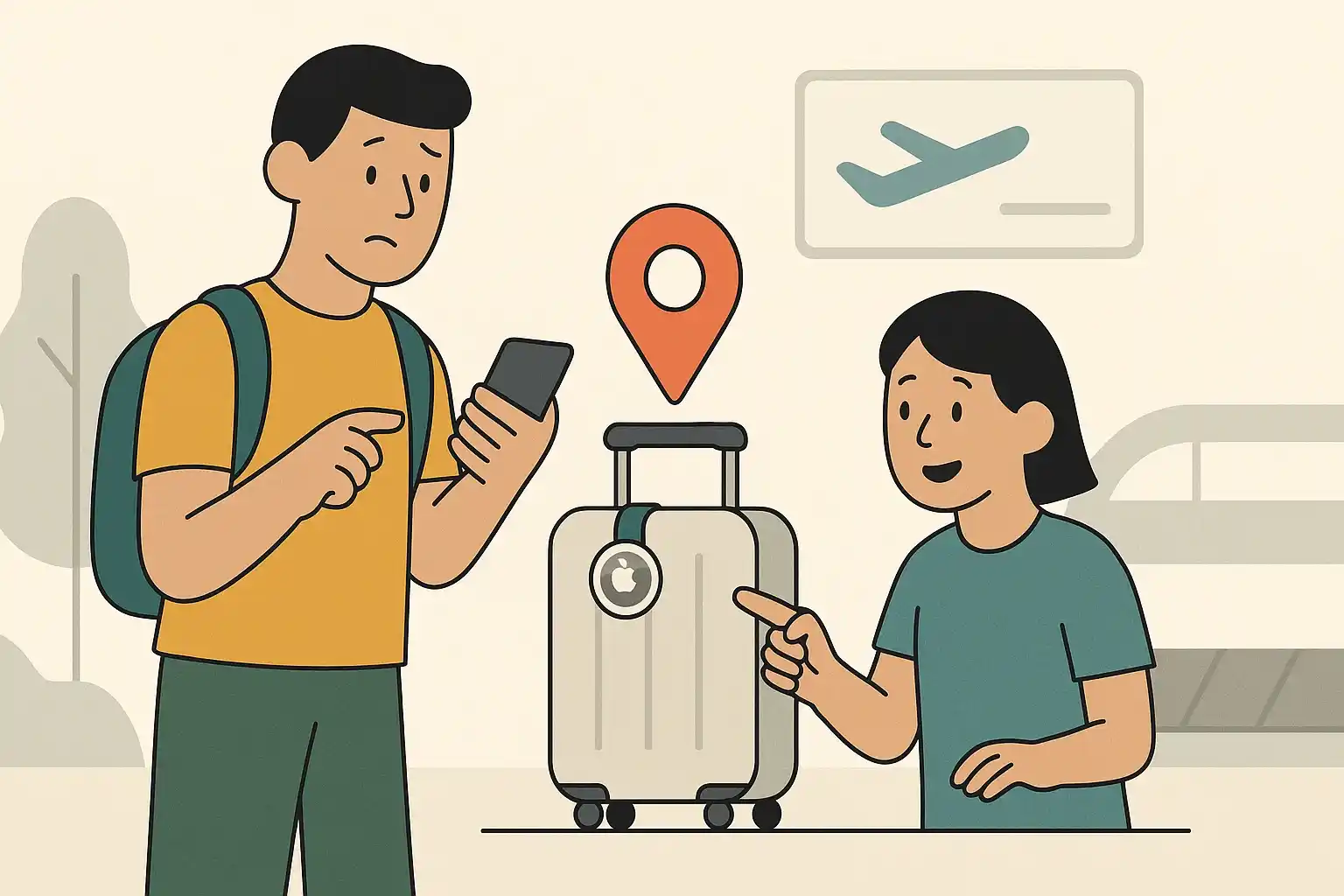 A tourist is searching for luggage via AirTag.